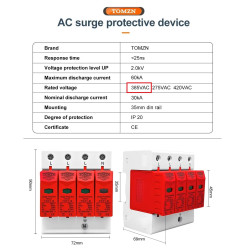 3 Phase SPD AC 3PN 385V 30-60kA Surge Protect Device
